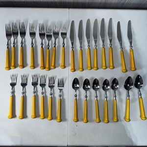 Vintage Oxford Hall Stainless Steel‎ Flatware Cutlery Yellow Japan 29 Pieces